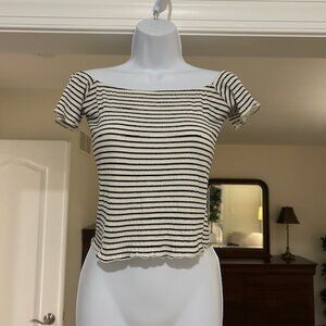 Juniper Blu Striped Ribbed Cropped Top – Off Shoulder XS